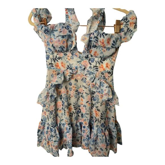 Lovers + Friends Jojo Mini Dress Ruffle Shoulder Cut Out Dainty Meadow Floral XS - Picture 9 of 11